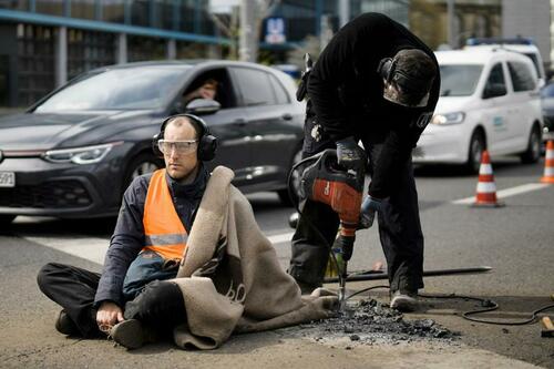German Climate Hysterics Use New Type Of Glue Requiring Jackhammer To Break Free